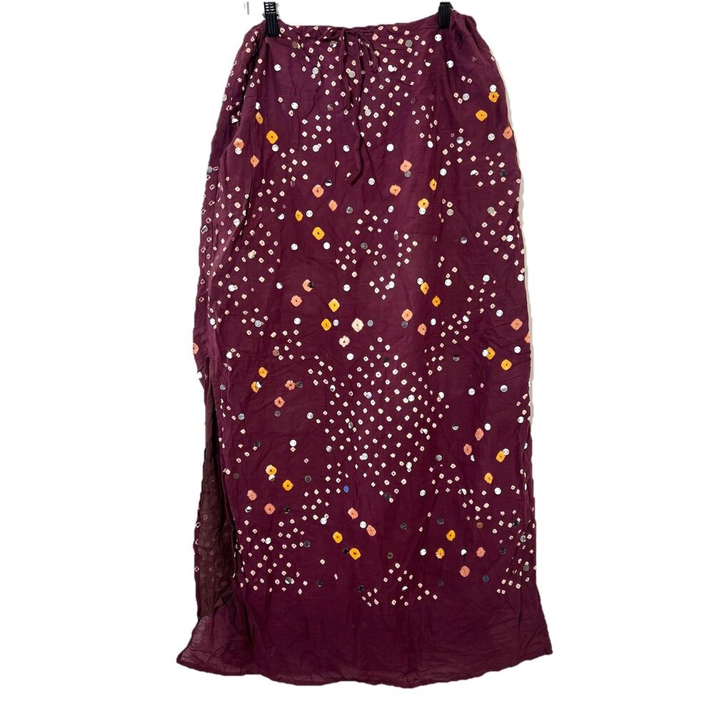 Henna Maxi Skirt Womens L Purple Drawstring Mirror Sequins Side Slits Whimsigoth
